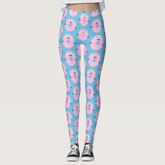 Leggings Caricature joli beignet rose vitré (Devant)