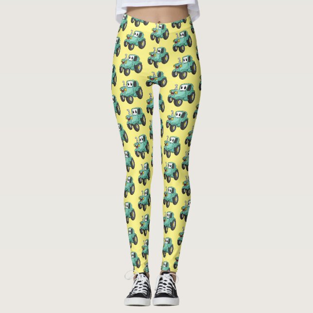 Leggings Caricature joli tracteur vert joyeux (Devant)
