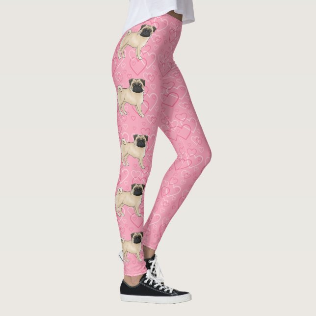 Leggings Carlin Fun Chien Cartoon Mops Love Heart Motif ros (Droite)