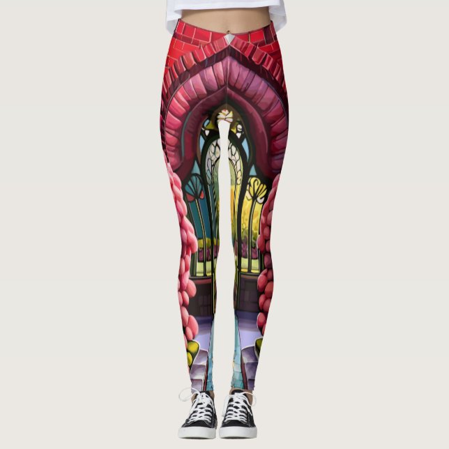 Leggings Carnations Adorn Gate, Bienvenue au Jardin Secret (Devant)