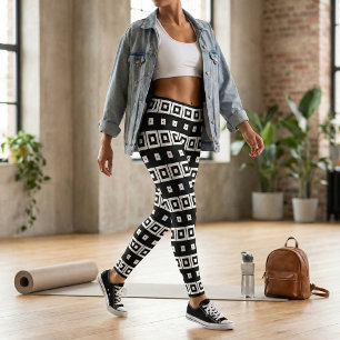 Leggings Carré noir et blanc Op Art Motif géométrique