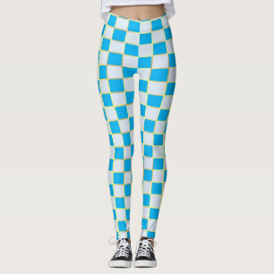 Leggings Carré Yoga élégant Bleu Blanc & Gold Checker
