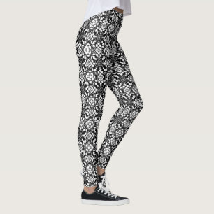 Leggings Carreau marocain floral, noir et blanc