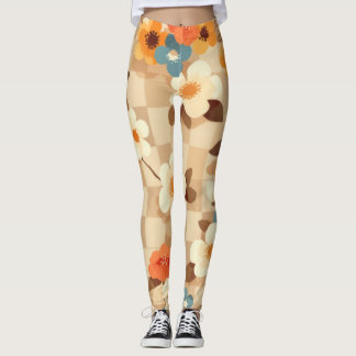 Leggings Carreaux D'automne Avec Des Fleurs
