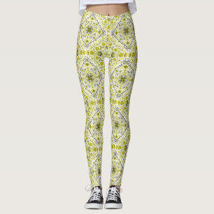 Leggings Carreaux de fleurs en vert