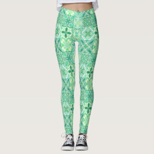 Leggings Carreaux décorés en vert et blanc