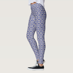 Leggings Carreaux méditerranéens Motif bleu et jaune
