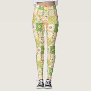 Leggings Carreaux ornés en vert et jaune