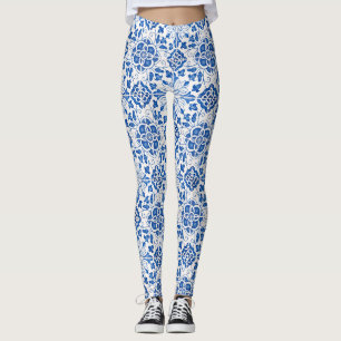 Leggings Carreaux portugais Azulejo Motif Yoga Pants Bleu