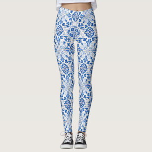 Leggings Carreaux portugais Azulejo Motif Yoga Pants Bleu