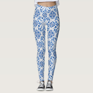 Leggings Carreaux portugais Azulejo Motif Yoga Pants Bleu