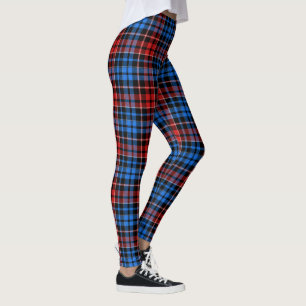 Leggings Carreaux Rouge Bleu Sur Fond Noir Tartan Design 