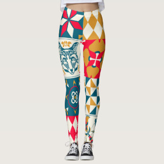 Leggings Carrelage bleu : Arrière - plan Vintage en mosaïqu