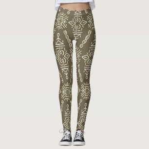 Leggings Carrelage Boho Tirée À Main Ethnique