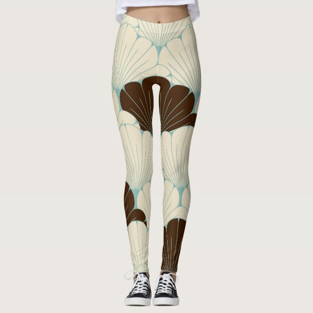 Leggings Carrelage en feuillage bleu style japonais (Devant)