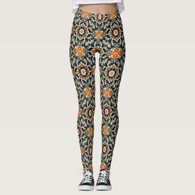 Leggings Carrelage Floral Méditerranéen (Devant)