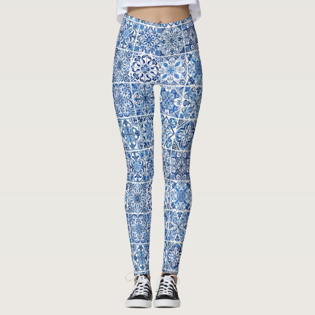 Leggings Carrelage méditerranéen, Portugais, Azulejo, Majol (Devant)