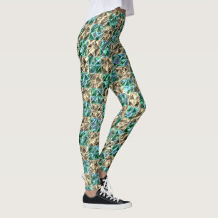 Leggings Carrelage vert menthe à beige ou échecs tachés