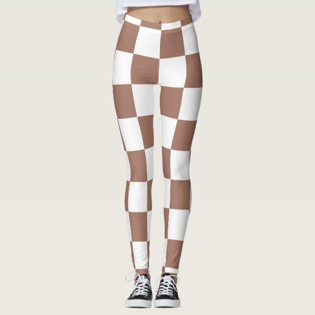 Leggings Carrés Checker mocha brun blanc géométrique rétro (Devant)