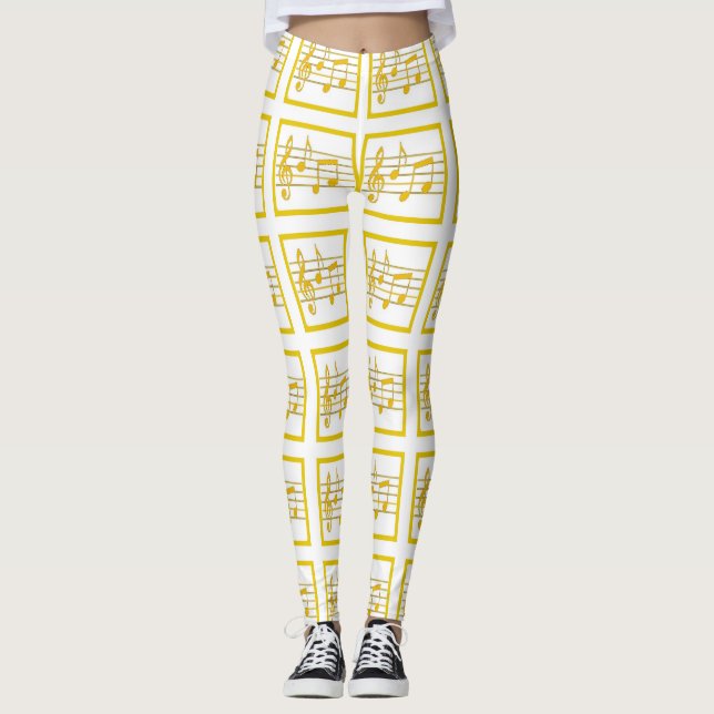 Leggings Carrés de musique encadrés d'or (Devant)