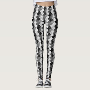 Leggings carrés en tissu patchwork vintage noir et blanc