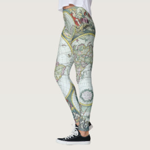 Leggings Carte antique du monde du 17e siècle, Frederick De