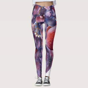 Leggings Carte d'automne à l'aquarelle Raisins Vintage