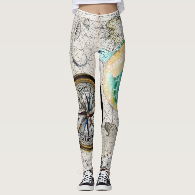 Leggings Carte des tortues de mer Beige (Devant)