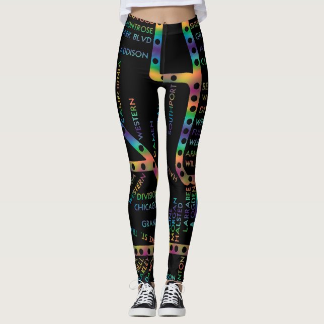 Leggings Carte du métro de Chicago avec arrêts de train TIE (Devant)