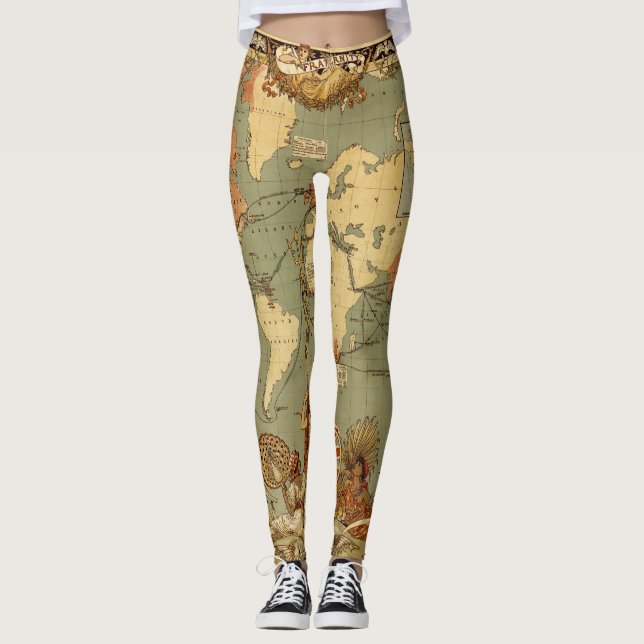 Leggings Carte du monde Antique 1886 Illustré (Devant)