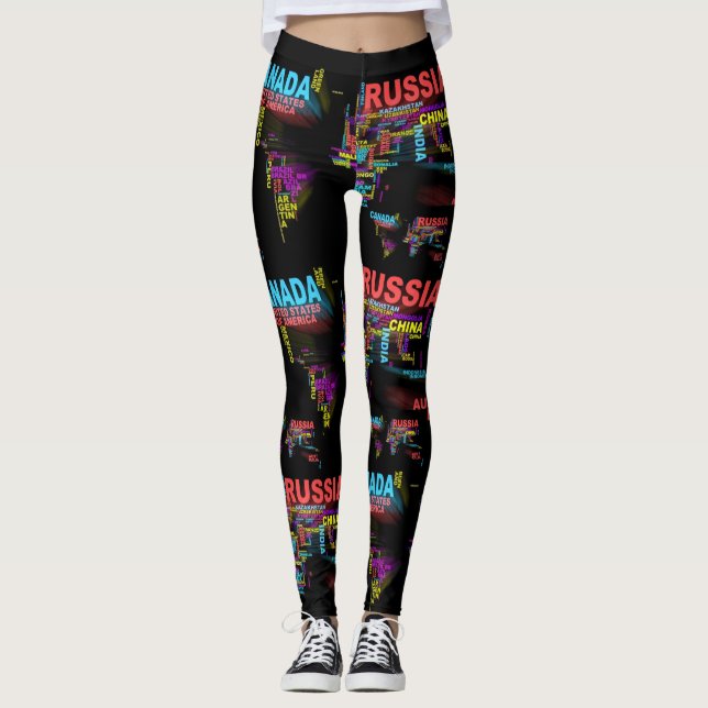 Leggings Carte Mondiale Faite À Partir De Noms De Pays (Devant)