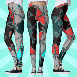 Leggings Carton Mandala bleu rouge et noir