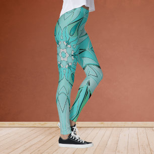 Leggings Carton Mandala Flower bleu et vert