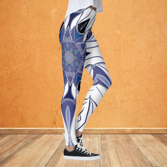 Leggings Carton Mandala Flower bleu violet et blanc (Créateur téléchargé)