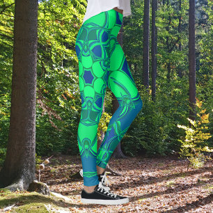 Leggings Carton Mandala Flower vert et bleu