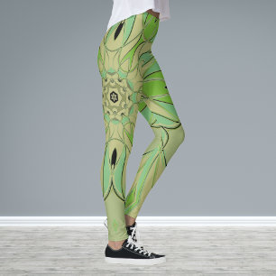 Leggings Carton Mandala Flower vert et bleu