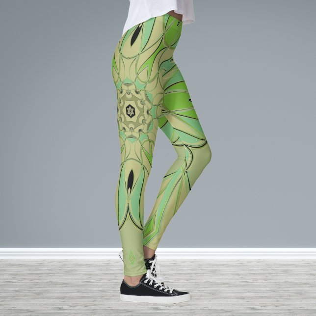 Leggings Carton Mandala Flower vert et bleu (Créateur téléchargé)