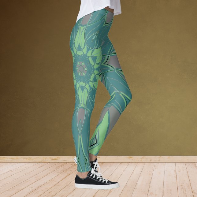 Leggings Carton Mandala Flower vert et bleu (Créateur téléchargé)