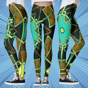 Leggings Carton Mandala Vert noir et jaune