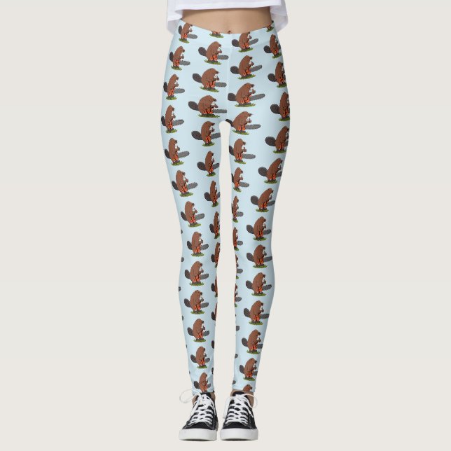Leggings Castor drôle avec humour de dessin animé de tronço (Devant)