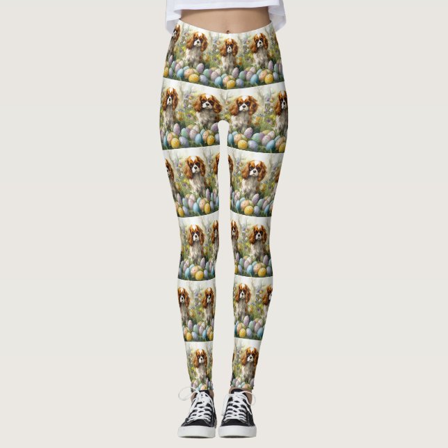 Leggings Cavalier King Charles Spaniel avec Oeufs de Pâques (Devant)