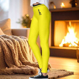 Leggings Célébration personnalisée Monogramme jaune noir An