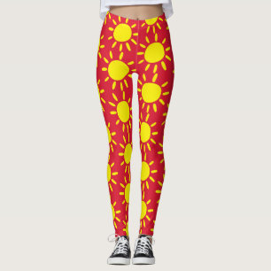 Leggings Cercles Abstraits De Rayons Solaires Rouges Et Jau