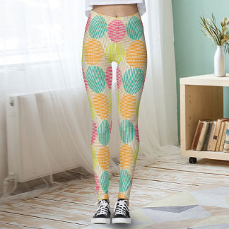 Leggings Cercles Abstraits Géométriques Colorés Sur Crème
