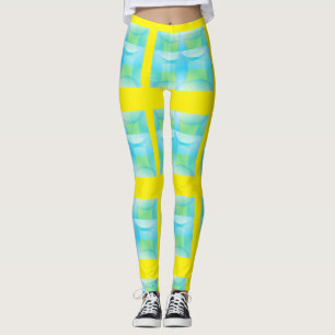 Leggings Cercles Bleus Jaunes Abstraits Motif Bulles de Sav