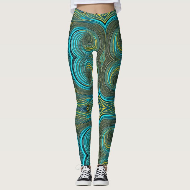 Leggings Cercles d'or noir Turquoise Vert (Devant)