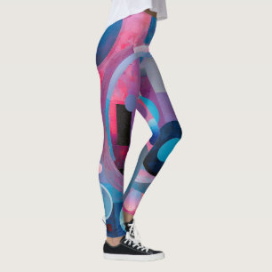 Leggings Cercles et Carrés rétro dans les tons doux rose et