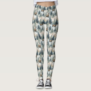 Leggings Cerfs de la forêt aquarelle d'hiver (1)