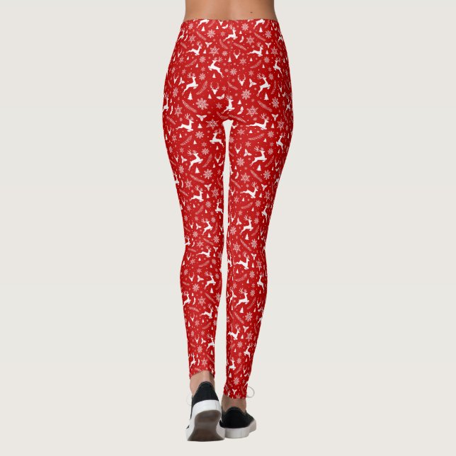 Leggings Cerfs et Snowflakes Motif de Noël rouge et blanc (Dos)