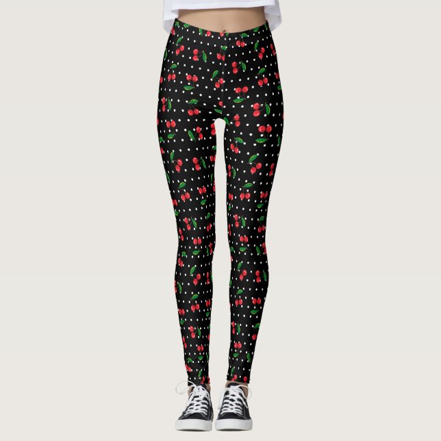 Leggings Cerises et Pois Black Rockabilly Girl (Devant)